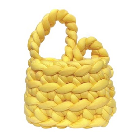 Ull Tote Bag Søt Håndvevd Gul Skulderveske for Hverdagsbruk