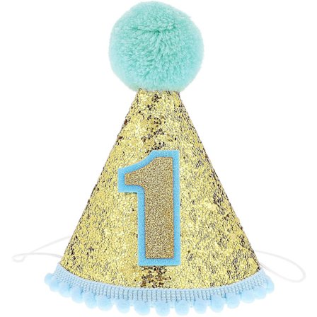 1. syntymäpäivähattu Glitter-kartiohattu Säädettävä Tiara-päänpanta Kimaltava Prinsessa Syntymäpäivähattu Vauvalle Tytölle Pojalle, Mukana Kakku-ins