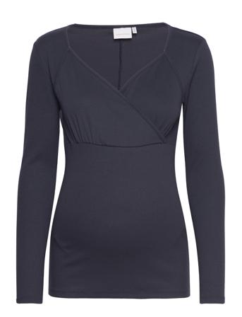 Mlaja Tess L/S Jrs Top 2F A. Langærmet T-shirt Navy Mamalicious