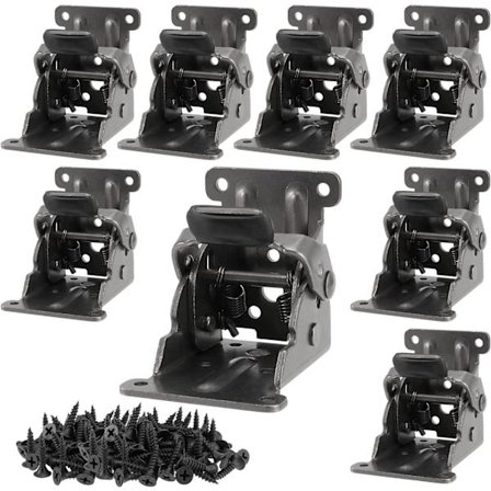 8-pak Bordben Foldehængsler, 0-90 Graders Foldelåsehængsel, Låseforlængerbeslag, med 88 stk. Skruer, Sort - Perfet