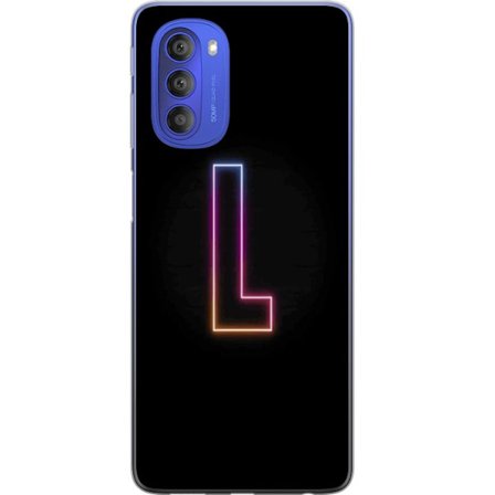 Yhteensopiva Puhelinkuori Motorola Motorola Moto G51 5G Minimaalinen neonkirjain L pehmeästi vaihtuvassa värivalossa mustaa taustaa vasten, puhdas g