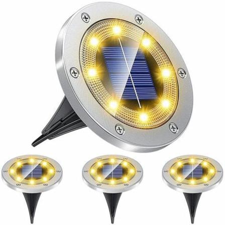 Ulkokäyttöinen aurinkolamppu, 4 kpl 8LED-maavalo Puutarhavalaistus 6000K vedenpitävä IP65 aurinkolamppu upotettu kohdevalo isälle