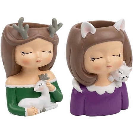 2 st söta flickor i serie hartskruka suckulent krukväxtkruka mode flickhuvud planter vas inomhus utomhus