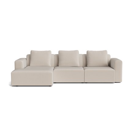 Como Chaiselong Sofa, Venstrevendt - Lisboa Beige Fløjl - Håndlavet, Rummelig, Inkl. Rygpuder - 286x155x83cm - Chaiselong Sofa