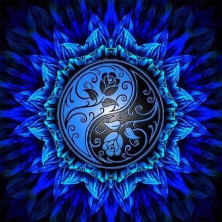 DIY 5D Diamantmaleri efter tal Kit, Mandala Yin Yang Blå Rose, Fuld Bor Diamantmaleri med Diamantkrystaller (Mandala)