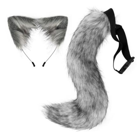 Wolf Fox Cat Plysch Svansöron Prop Halloween Cosplay Dark Grey