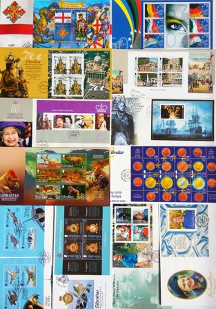 Gibraltar - 65 forskellige førstedagskuverter/kuverter med miniark