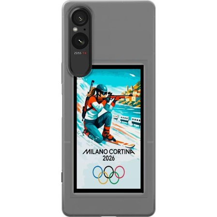 Kompatibelt Mobildeksel til Sony Xperia 5 V Retroplakat Cortina Milano 2026 med fjell, vintersportsutøvere, italienske trikolor, Milano-katedralen og