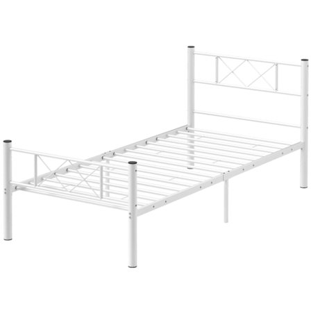 Sengeramme til madras 200 x 90 cm, sengeramme 88 cm høj enkeltsengsramme af stål, til soveværelse gæsteværelse, hvid