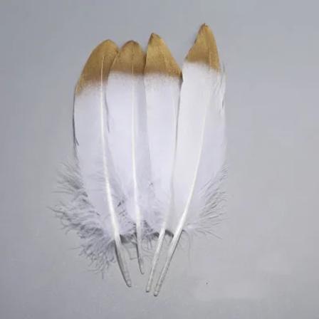 Glimmerende Guld Sølv Fjer Gås Tyrkiet Plumes DIY Bryllup Smykker Tilbehør Plumes DIY Fjer til Håndværk Piume Dekorative 14-20cm white gold 10p