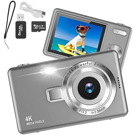 Digitalkamera 48 MP, 1080p FHD, 16x zoom, 64GB minneskort