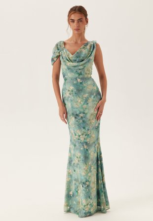 Goddiva - Floral One Shoulder Maxi Dress - Blue