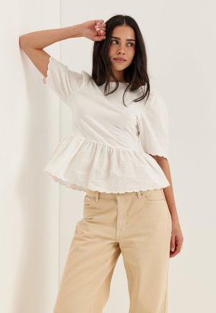 ONLY - Onlveronika Life S/S MIX PEPLUM TOP - Cloud Dancer Detail:Cd woven sleeve