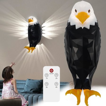 Bald Eagle Vegglampe med Fjernkontroll, Magnetisk LED Montert Ørnelampe, USB-Lading og Batteridrevet Innendørslys{FY}