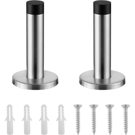 Kraftig dørstopper til fodpaneler - Sæt med 2 dørblokke - Vægmonteret dørstopper i rustfrit stål med gummispids - Indvendig dørblok
