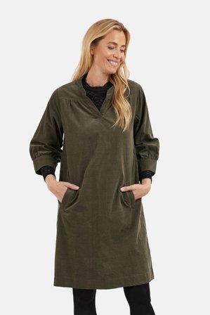 SIGNATURE - 3/4 Ærmet Kjole - Grøn - Fløjl