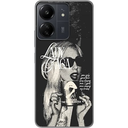 Yhteensopiva Puhelinkuori Xiaomi Redmi 13C Lady Gaga mustavalkoinen retrojuliste aurinkolaseilla ja pop-taide-estetiikalla