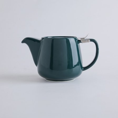 Porcelæns tekande med SLS låg og aftageligt filter, 550 ml keramisk kort tekande til blomster- og løs te, mørkegrøn