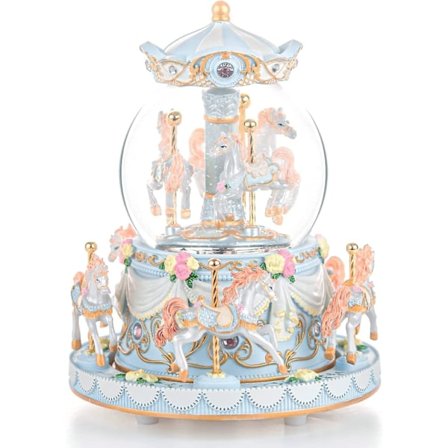 Karusellmusikkboks, 8-hest Blå Snøklode Roterende Hest Musikkbokser, For Kone Mor Jenter Barn Kvinner Datter Bursdag Jubileum Valentinsdag, Spill