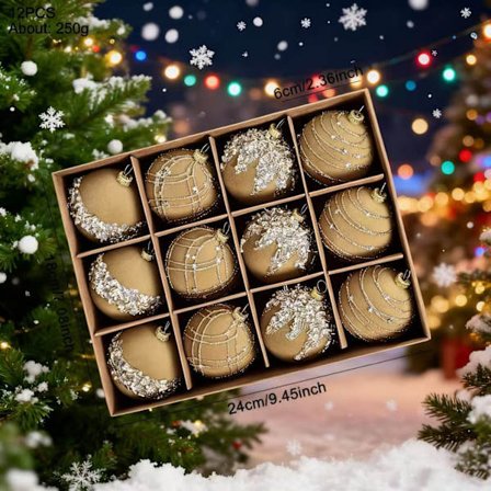 Ylelliset samettipallot strassilla – 6 cm, 12 kpl eksklusiivisia joulukuusenkoristeita