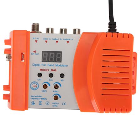 AV til RF-modulator Støtte VHF UHF PAL NTSC TV Link Modulator med digitalt display for Set Top Boxes 90‐240V EU-plugg