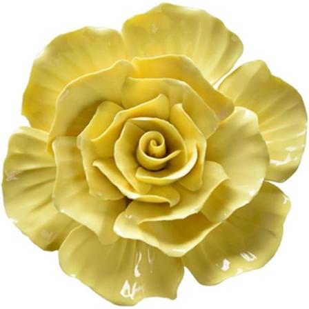 Keramisk blomväggdekoration 3D ros prydnad väggbakgrund väggmålning hängande dekoration - Storlek S (gul)