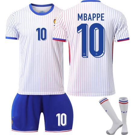 2024 UEFA EM 2024 Frankrike Hemma Borta Fotbollströja Set Nr.10 Mbappé away M