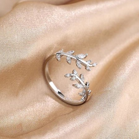 WABJTAMLeaves Ring Damring för kvinnor Justerbar ring i moderiktiga ringar för kvinnor Olivblad Ring Fyrbladklöver Ring(Silver)