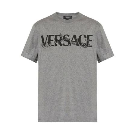 Versace, T-shirt with logo Grijs, Heren, Maat:M,Katoen,print