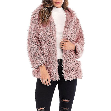 Kvinnor Huvtröja Kort Rock Casual Långärmad Lös Faux Shearling Dragkedja Varm Cardigan