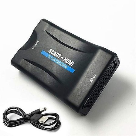 1080P SCART til HDMI Video Audio Scaler Konverter 1080P PAL/NTSC HD Link Adapter med USB