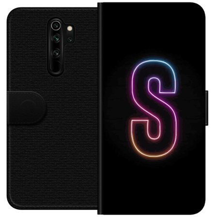 Yhteensopiva Lompakkokotelo Xiaomi Xiaomi Redmi Note 8 Pro Neonkirjain S kirkkaissa pinkissä ja sinisissä sävyissä tummaa taustaa vasten, siisti