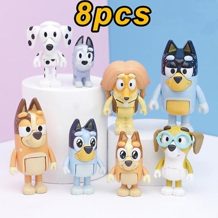 8-12stk Bluey Bingo Figurleker Familie Kawaii Bevegelig Ledds Actionfigurleker Tegneserie Bluey Venner Pvc Modelldukke For Nyttår 8pcs-B