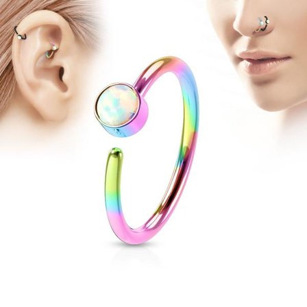 Piercingring i IP-Rainbowpläterad 316L kirurgiskt stål med Opal
