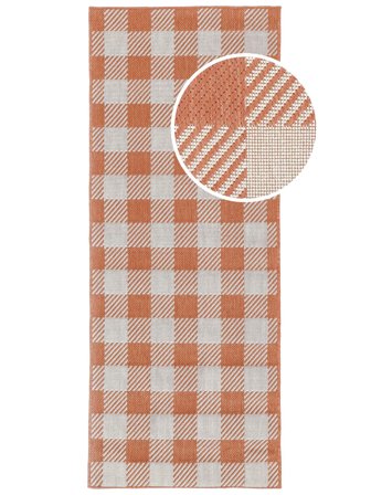 Gingham Indoor/Outdoor Rug Washable 80X200 Small Rust Red/White Checkered Runner