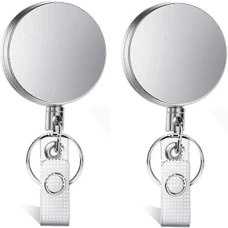 2 stk. stålwire, udtrækkelig nøglering, udtrækkelig badgeholder, udtrækkelig nøglering, metal