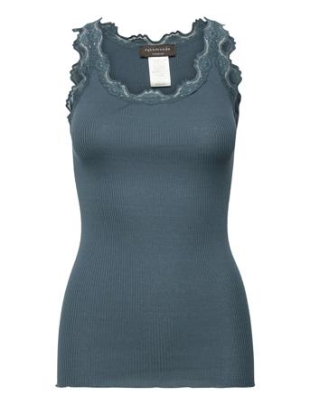 Silk Top W/ Lace T-shirts & Tops Sleeveless Blå Rosemunde