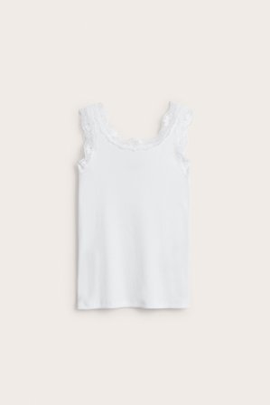Kappahl | Ribbestrikket singlet med blonder | Hvit