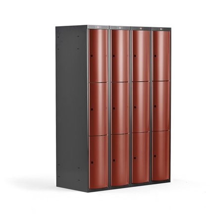 Kleiderspind CURVE, 4 Module/12 Fächer, 1740 x 1200 x 550 mm, herbstrot