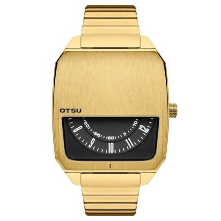 Hoc | Guldfarvet Rustfri Stål Halv Urskive Ur til mænd - Armbåndsure