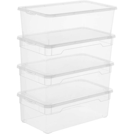 Set med 4 genomskinliga skokartonger för damer, 5 L, med lock, 33 x 19 x 11 cm (L x B x H)
