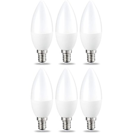 6 pienen LED-lampun sarja liekin muodossa, Edison-kanta E14 5W (vastaa 40W) Lämmin valkoinen himmennettävä intensiteetti