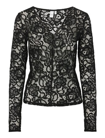 Yaslacey Ls V-Neck Lace Top S. Noos Black YAS