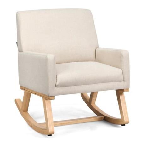 COSTWAY stoppad gungstol, bas i massivt trä, 67 x 87 x 85 cm, maxbelastning 120 kg, modern vilstol, beige Beige