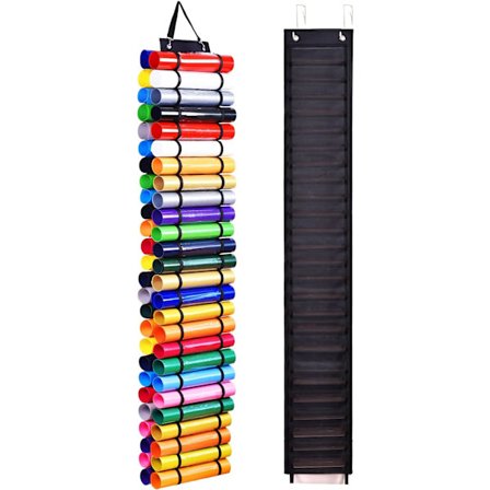 Vinyl Oppbevaringsstativ, Rommer Opptil 48 Ruller, Veggmontert Holder Bag for Craft Room Organizers og Oppbevaring (Svart)