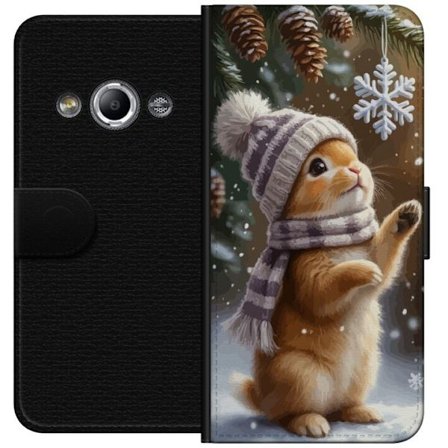 Kompatibelt Lommeboketui til Samsung Galaxy Xcover 3 Vinterkanin med lue og skjerf som beundrer en snøflak, et varmt og sjarmtfullt vintermotiv fylt