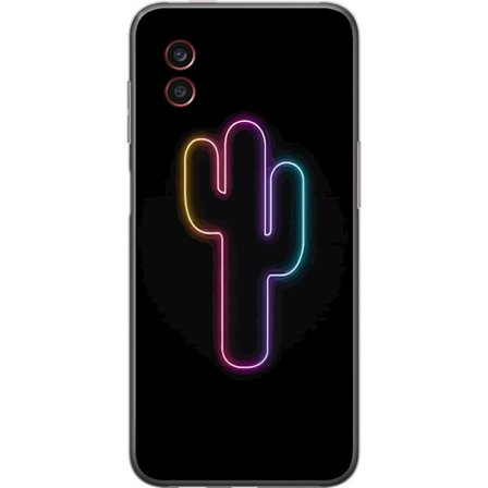 Yhteensopiva Puhelinkuori Samsung Samsung Galaxy Xcover6 Pro Neonpiirros kaktuksista vaaleanpunaisessa ja sinisessä valossa tummaa taustaa vasten