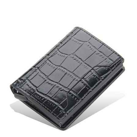Herr Slim Plånbok PU Läder ID-kortshållare RFID Anti-stöld Smart Plånbok Aluminiumlegering Kreditkortshållare Mini Handväska för Kvinnor Black 02
