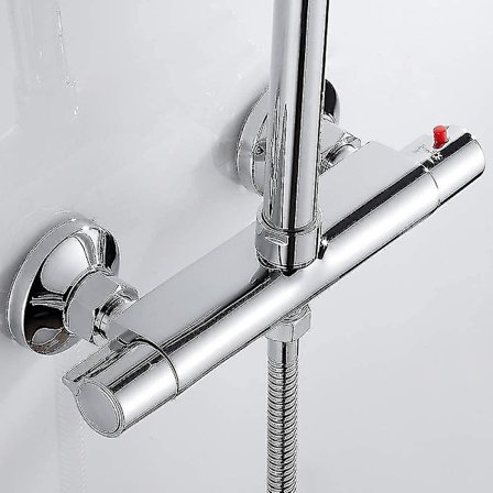 Termostatisk brusesæt med 2 udløb Høj og lav krom messing Anti-skoldning blandingsbatteri til badeværelse badekar