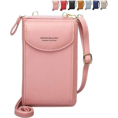 Liten crossbody-väska för kvinnor, Yolistar kreditkortsfack mobil plånbok (rosa) Rosa